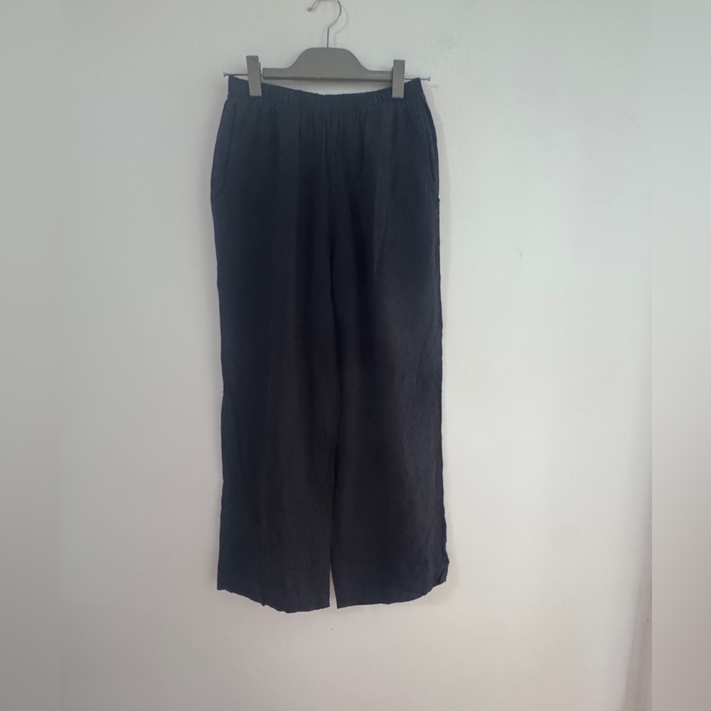 Flax Women's Black Flare 100% Linen, Elastic Waist Pants With Front Pockets